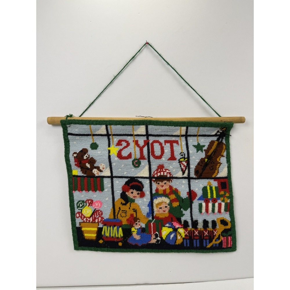 Bucilla HANDCRAFTED Toy Shop Store Window Christmas‎ Needlepoint Wall Hanging